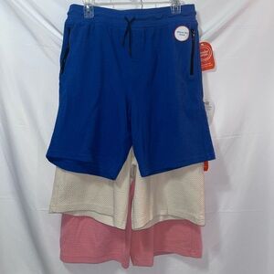 Boys Cream, Coral & Blue Lounge Shorts. Above the Knee Drawstring Husky. XXL 18